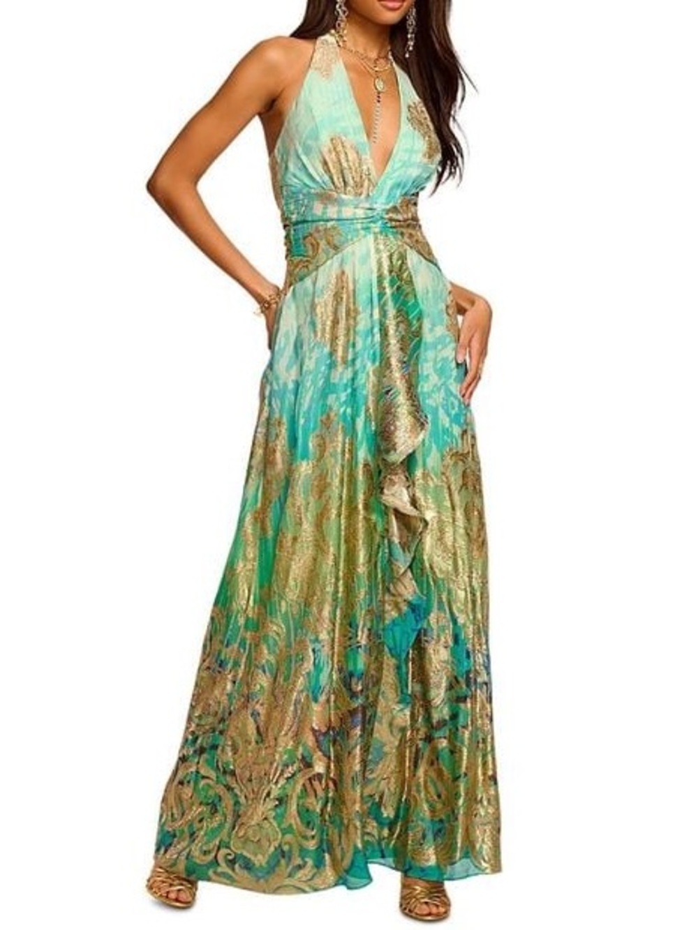 Ramy Brook Stephanie Printed Metallic Ombré Gown.  Size 4